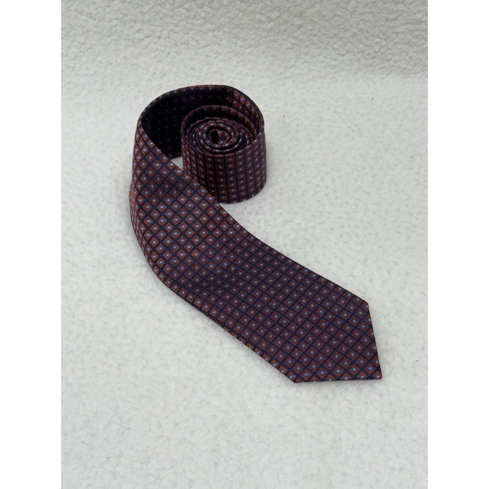 Jos. A.‎ Bank Executive Mens Necktie Blue Brown Geometric Silk Business